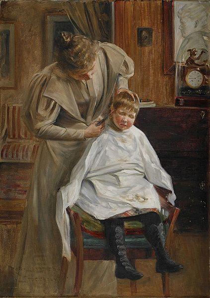 Robert Lundberg Mother cutting the hair China oil painting art
